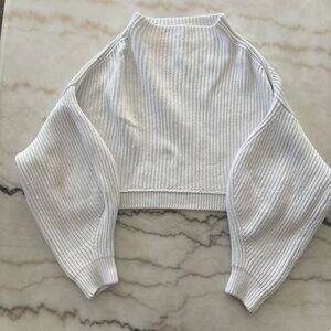 Free People White Cropped Sweater SizeSmall Ribbed Knit Mock Neck Balloon Sleeve